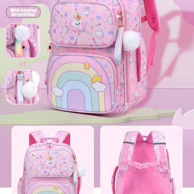 Mochila con diseño de arcoiris y unicornio