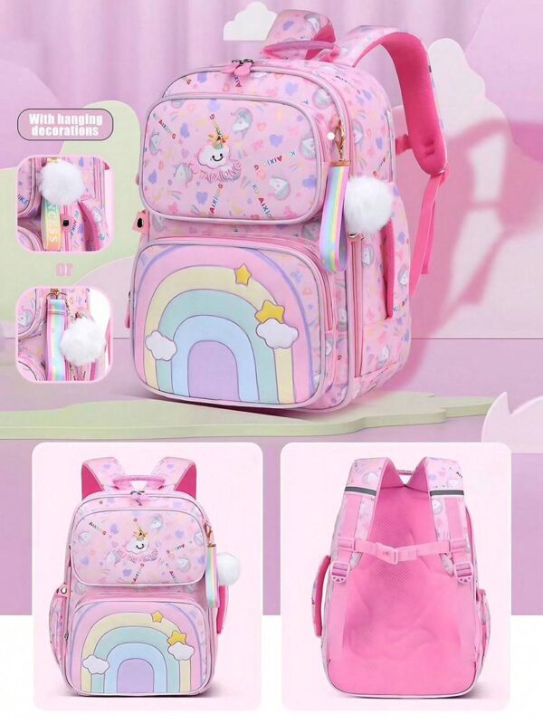 Mochila con diseño de arcoiris y unicornio