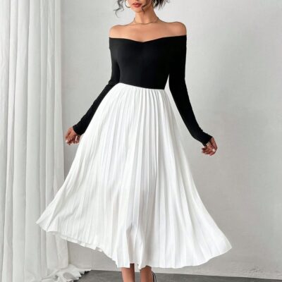 Vestido elegante de manga larga y hombros descubiertos