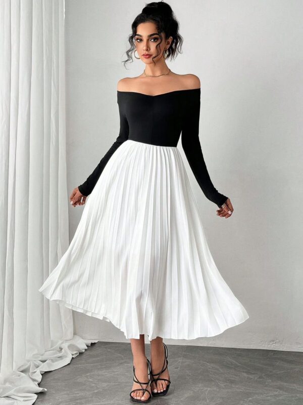 Vestido elegante de manga larga y hombros descubiertos